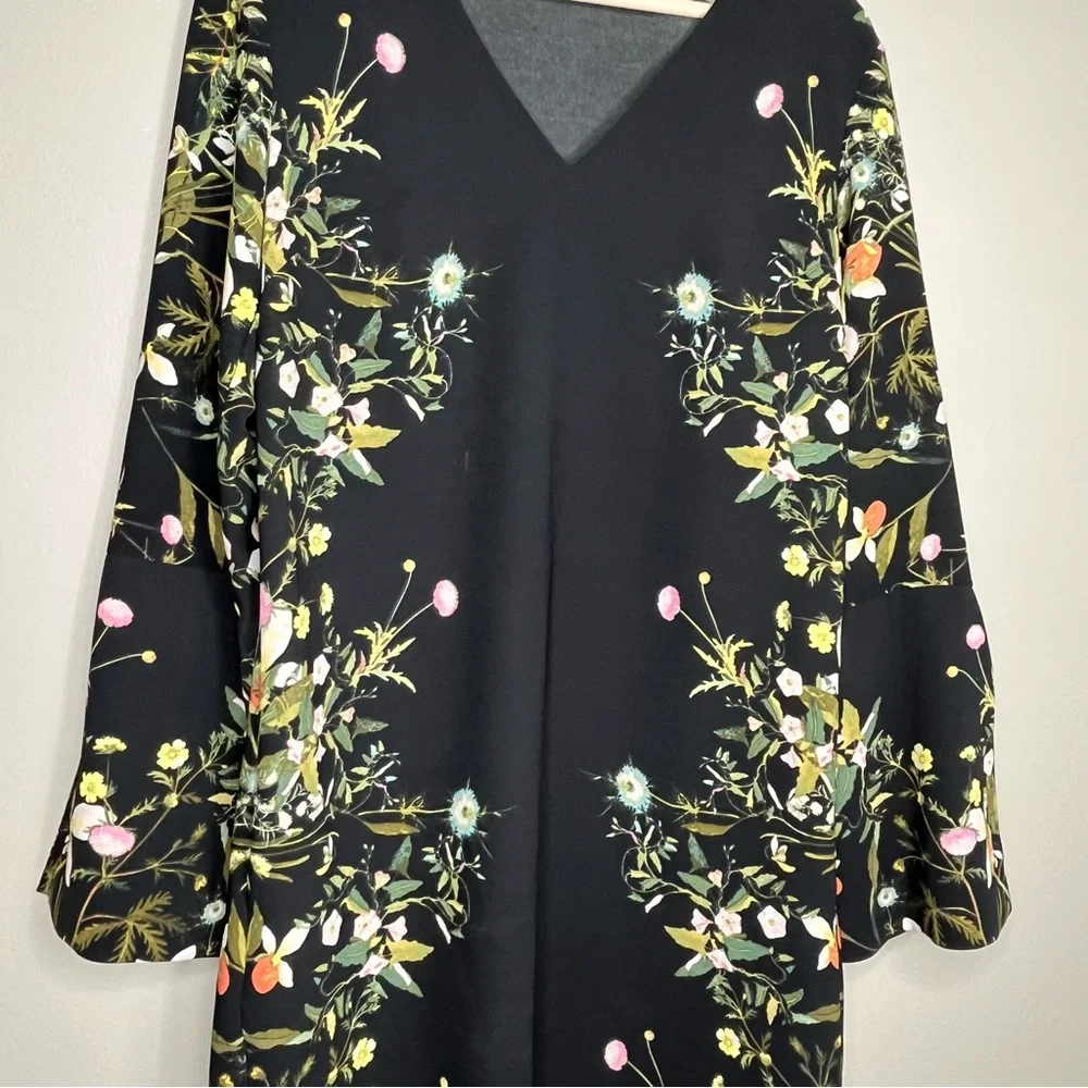 RACHEL Rachael Roy Floral Print Shift Long Sleeve Mid-Length Dress - Picture 10 of 12
